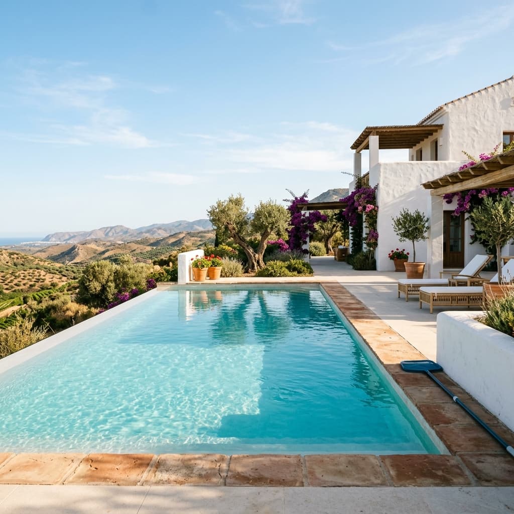 Sparkling clean swimming pool at a Mediterranean villa